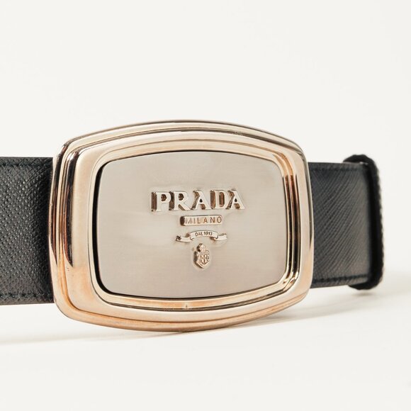 Prada Black Saffiano-Leather Logo-Buckle Belt - Picture 3 of 7